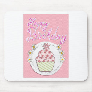 Party Cupcake Pink Happy Birthday Mouse Pad
