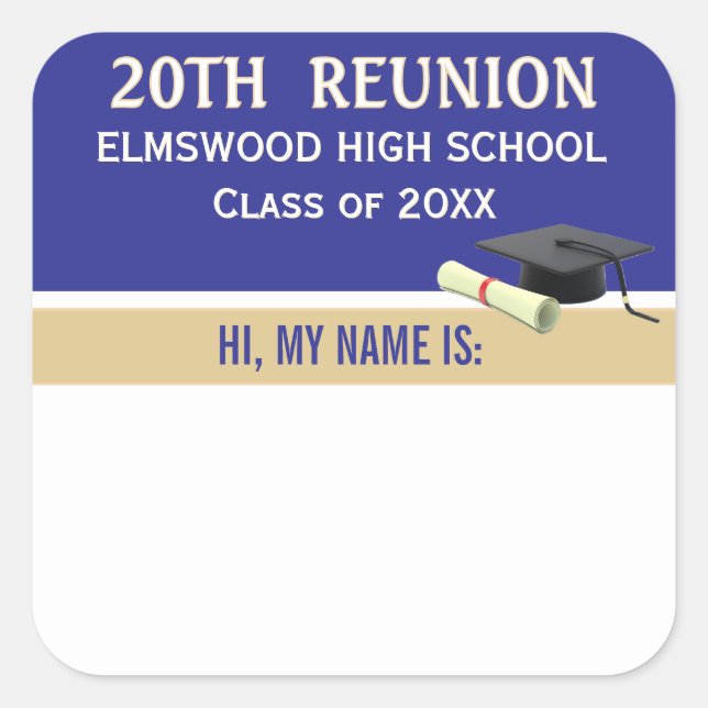Party! Custom 20th Reunion Name tag sticker (Front)