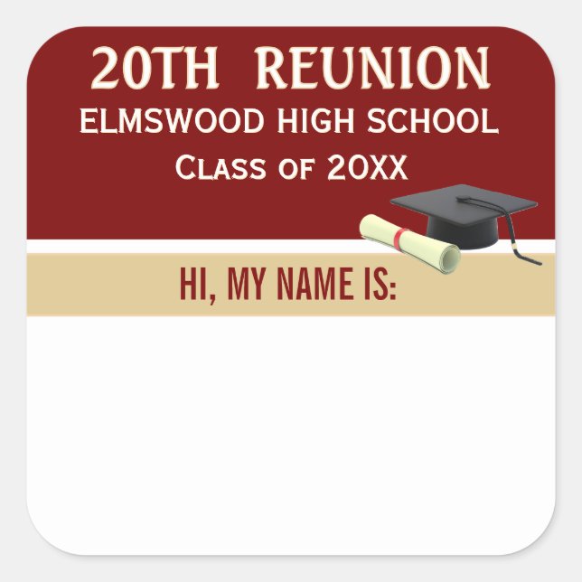 Party! Custom 20th Reunion Name tag sticker (Front)