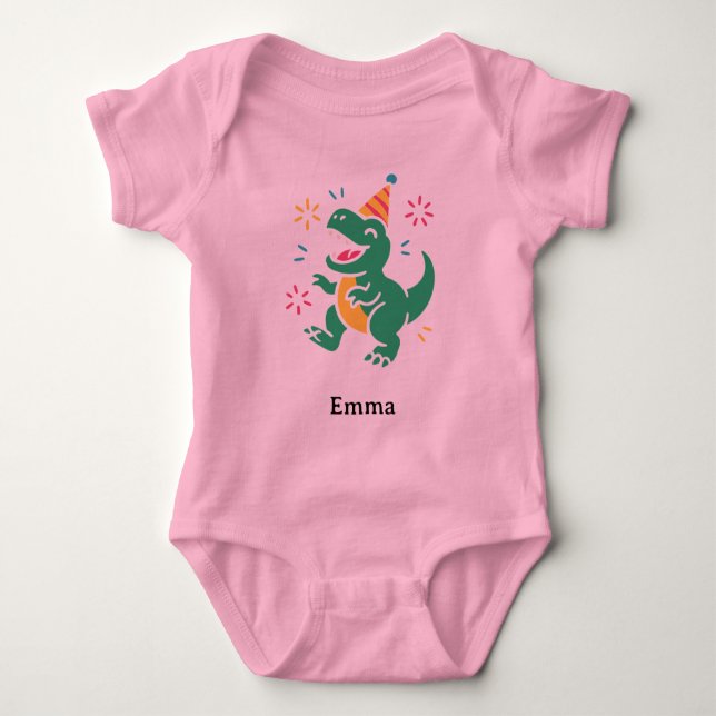 Party Dino Roar – Cute Birthday T-Shirt Design for Baby Bodysuit (Front)