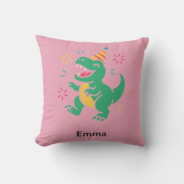 Party Dino Roar – Cute Birthday T-Shirt Design for Cushion (Front)