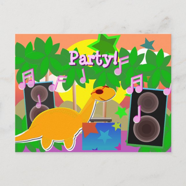 Party DJ Dinosaur Postcard (Front)