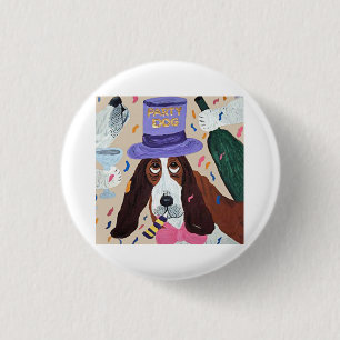 Party Dog Basset Hound 3 Cm Round Badge