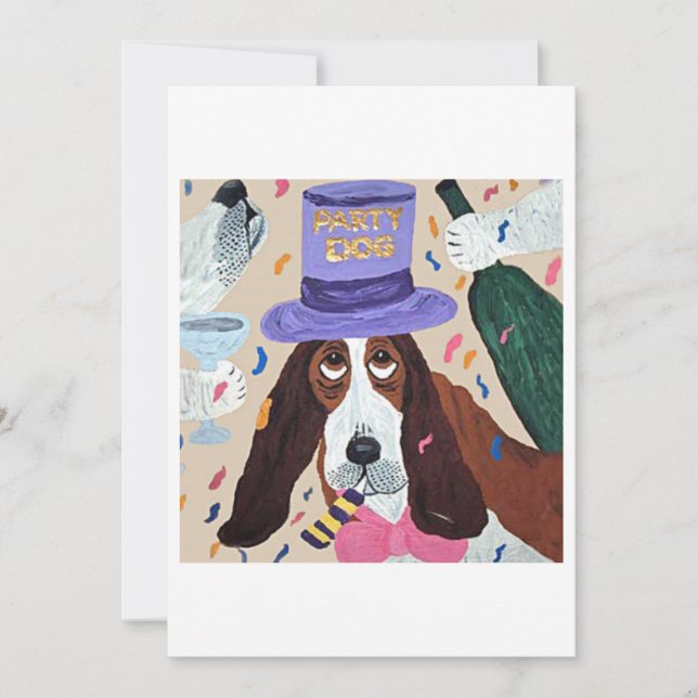 Party Dog Basset Hound  Invitation (Front)