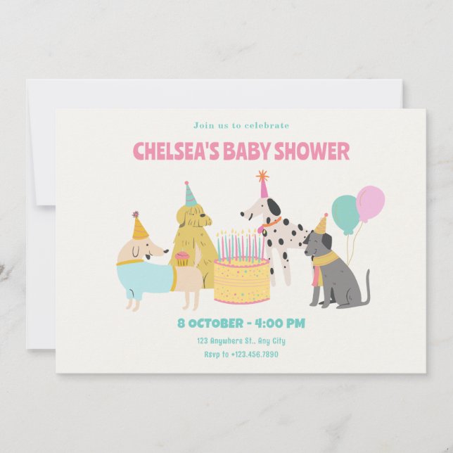 Party Dog colourful pastel colours baby shower Invitation (Front)