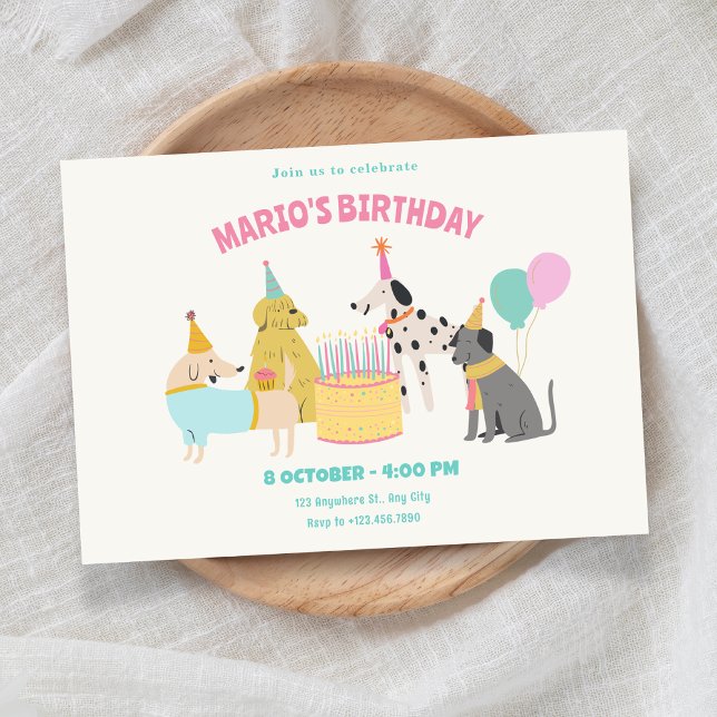 Party Dog colourful pastel colours birthday Invitation (Creator Uploaded)
