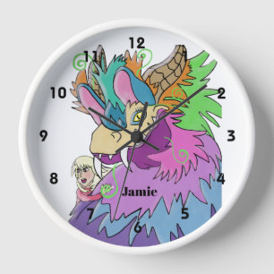 Party Dragon And Little Girl Personalised Clock