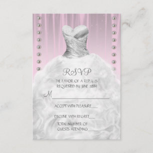 Party Dress and Pearls Pink Quinceanera RSVP Card