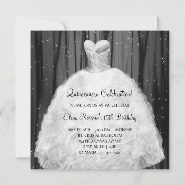 Party Dress Black White Quinceanera Invitations (Front)