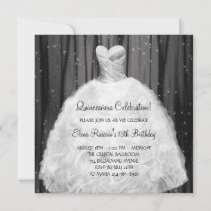 Party Dress Black White Quinceanera Invitations