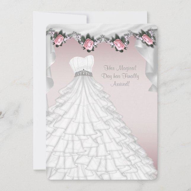 Party Dress Princess Pink Rose Quinceanera Invitation (Front)