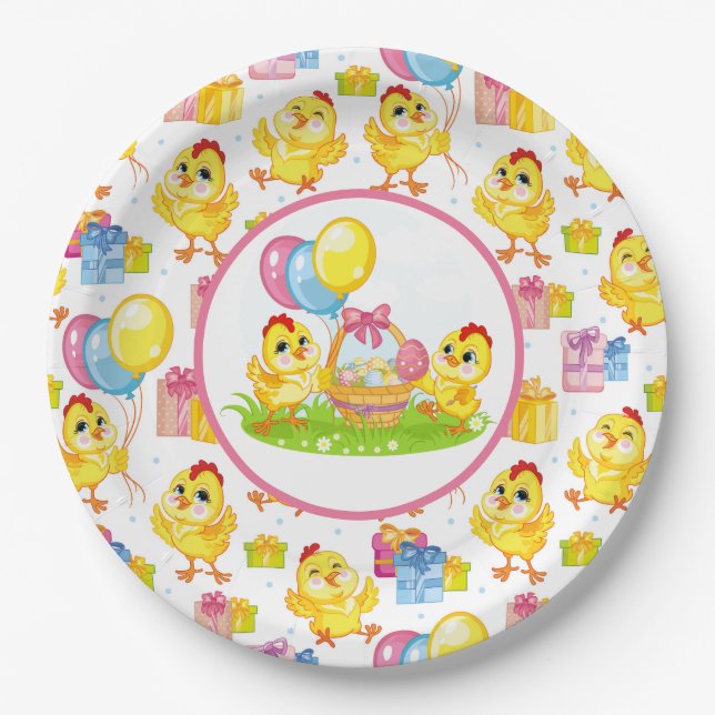 Party Easter Chicks Paper Plates (Front)