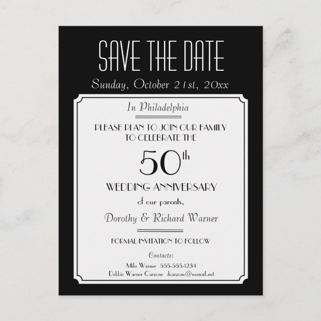 Party, Event or Reunion Save the Date in Black Announcement Postcard (Front)