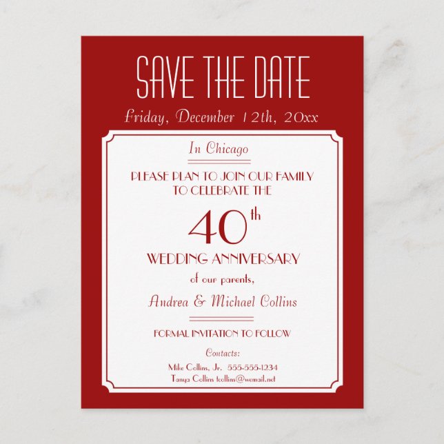 Party, Event or Reunion Save the Date in Red Announcement Postcard (Front)