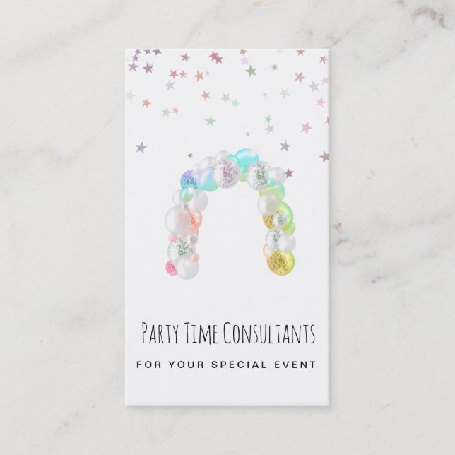 *~* Party Event Planner Rainbow Balloon  Business  Card (Front)