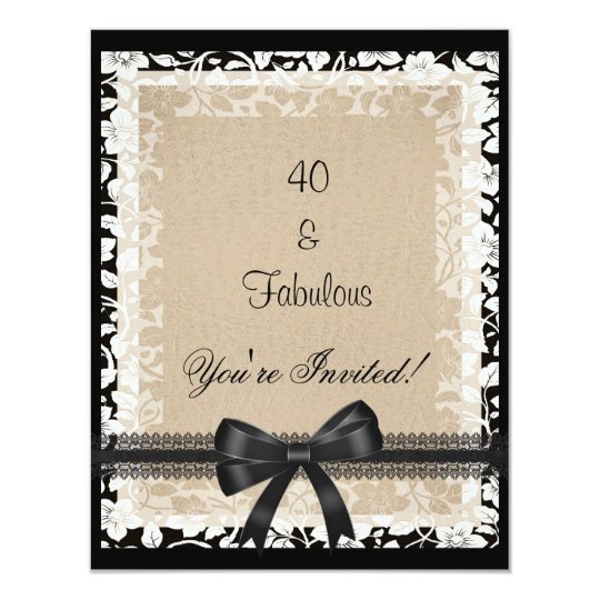 Party Fabulous 40th Black White Beige Floral Card