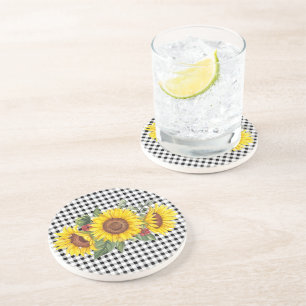 Party Favour for Ladies Gingham & Sunflowers Coaster