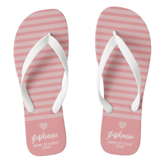 Party Favour - Modern Stripes Heart Name - Coral Thongs (Footbed)