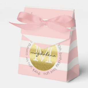 Party Favour Monogram Gold Glitter Pink Stripes Box