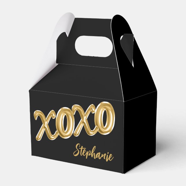Party Favour XOXO Black Gold Foil Balloon Custom Box (Front Side)