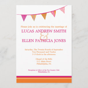 Party Flags Wedding Invitation - Pink & Orange