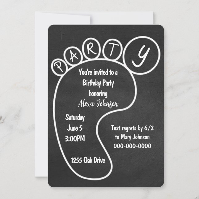 Party Footprint On Black Chalkboard Invitation (Front)