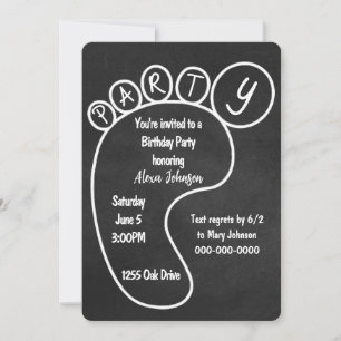 Party Footprint On Black Chalkboard Invitation