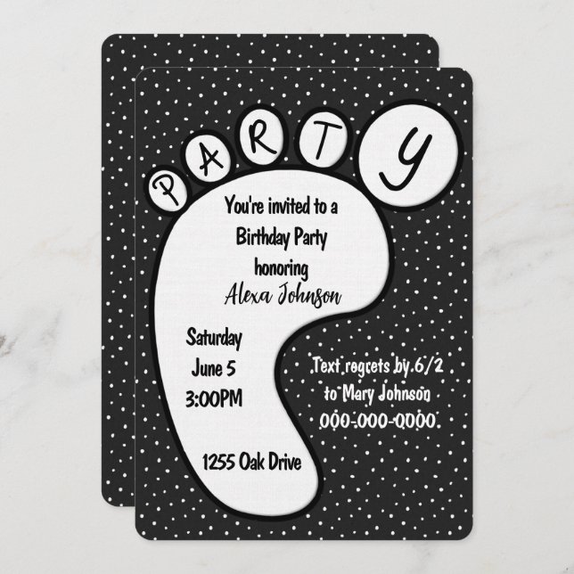 Party Footprint On Polka Dots Invitation (Front/Back)