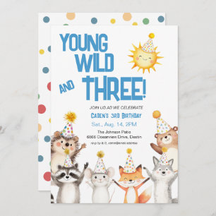 Party Forest Animals Party Hats 3rd Birthday Invitation