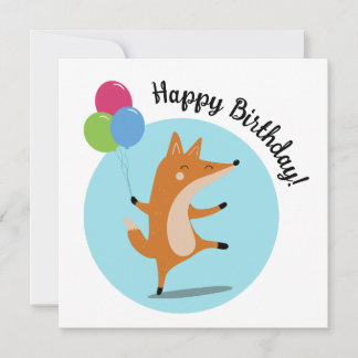 Party Fox With Balloons Custom Text Card