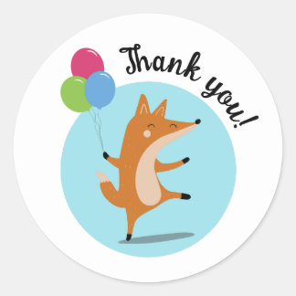 Party Fox With Balloons Custom Text Classic Round Sticker