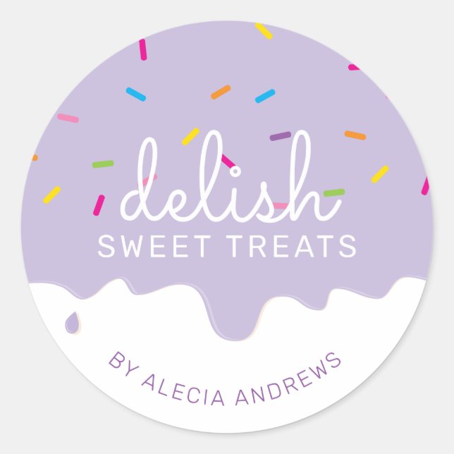 PARTY FROSTING DRIPS cute cake sprinkles purple Classic Round Sticker (Front)