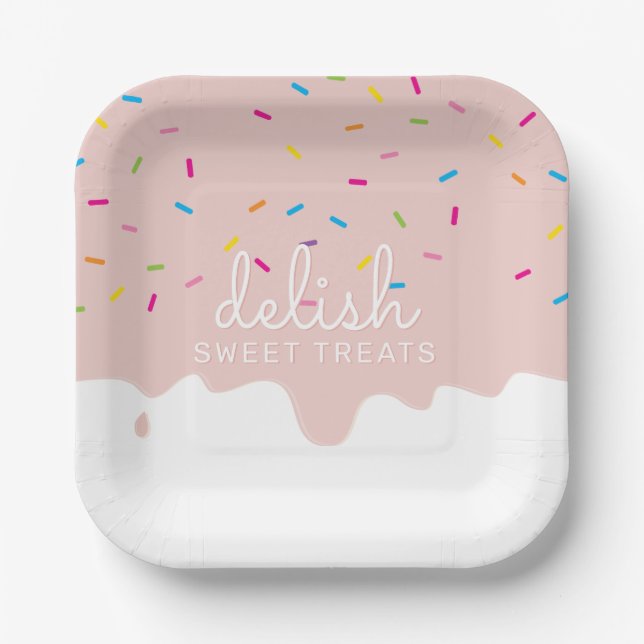 PARTY FROSTING DRIPS cute rainbow sprinkles blush Paper Plate (Front)