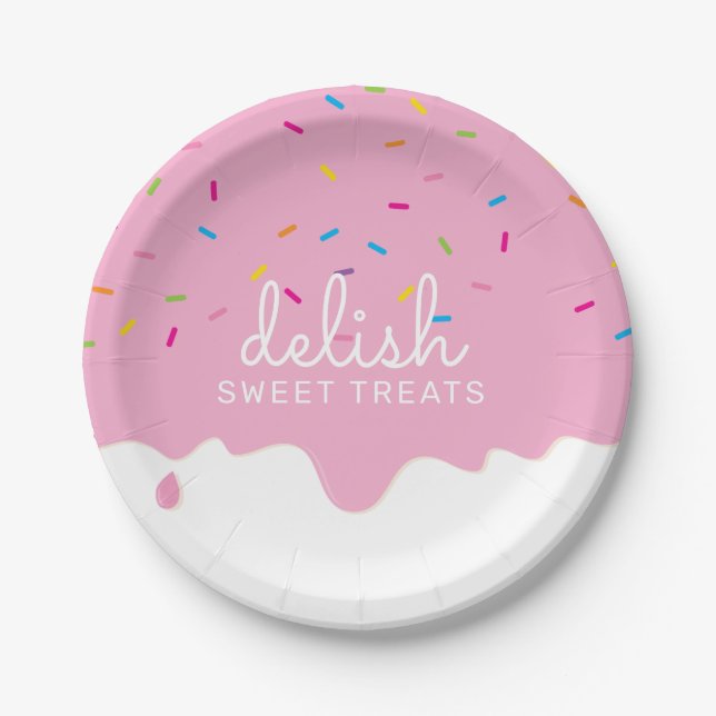 PARTY FROSTING DRIPS cute sprinkles pink heart Hea Paper Plate (Front)