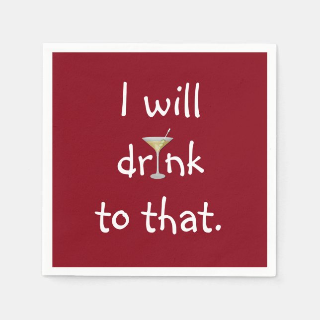 Party Fun With Martini On Red Napkin (Front)