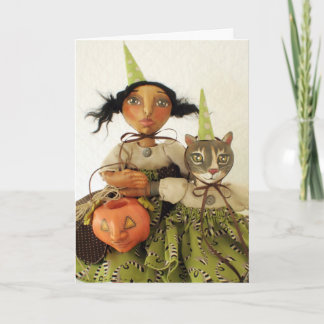 Party Girl & Cat Halloween Card