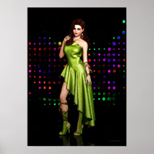Party Girl in Green Dress Digital Artwork Poster