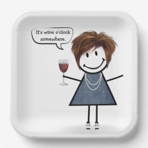Party Girl with Red Wine Paper Plate