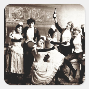 Party  Girls Vintage Print Square Sticker