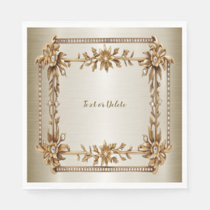 Party Gold Ornate Rectangle Dimond Flowers Shiny Napkin