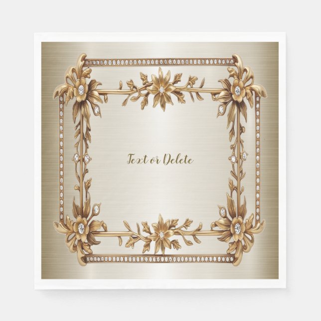 Party Gold Ornate Rectangle Dimond Flowers Shiny Napkin (Front)