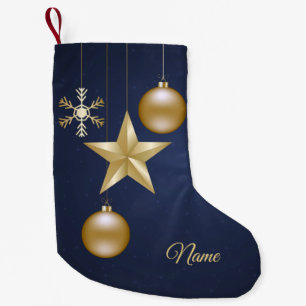 Party Golden Ornaments Navy Blue Elegant Small Christmas Stocking