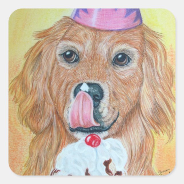 Party Golden Retriever Square Sticker (Front)