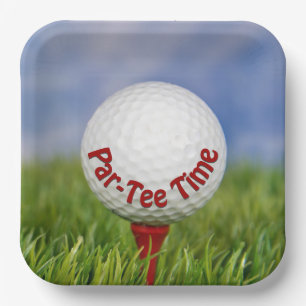Party Golf Ball on Red Tee  Paper Plate