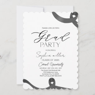 party Graduation,Minimalist black and white Invitation