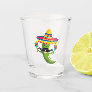 Party Green Chilli Pepper in Sombrero with Maracas Shot Glass