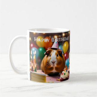 Party Guinea Pig Celebrates With Cake And Balloon, Coffee Mug