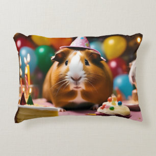 Party Guinea Pig Celebrates With Cake And Balloon, Decorative Cushion