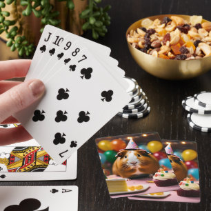 Party Guinea Pig Celebrates With Cake And Balloon, Playing Cards