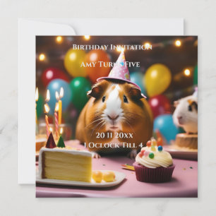 Party Guinea Pig Celebrates With Cake And Balloon, Save The Date